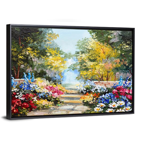 Summer Forest With Flowers Canvas Wall Art-3 Horizontal-Gallery Wrap-25" x 16"-Tiaracle