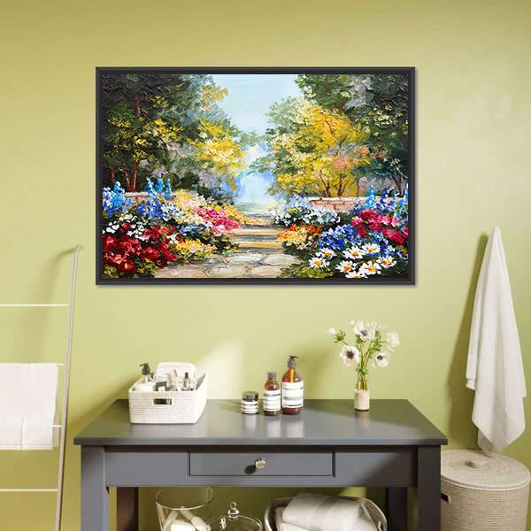 Summer Forest With Flowers Canvas Wall Art-1 Piece-Floating Frame-24" x 16"-Tiaracle