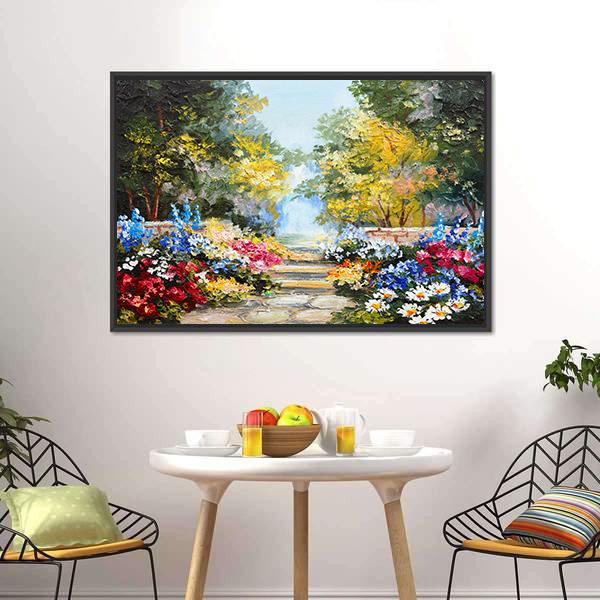 Summer Forest With Flowers Canvas Wall Art-3 Horizontal-Gallery Wrap-25" x 16"-Tiaracle