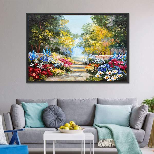 Summer Forest With Flowers Canvas Wall Art-3 Horizontal-Gallery Wrap-25" x 16"-Tiaracle