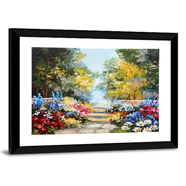 Summer Forest With Flowers Canvas Wall Art-3 Horizontal-Gallery Wrap-25" x 16"-Tiaracle