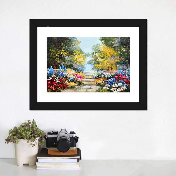 Summer Forest With Flowers Canvas Wall Art-1 Piece-Framed Print-20" x 16"-Tiaracle