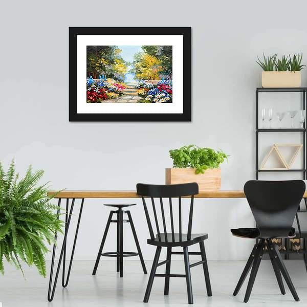 Summer Forest With Flowers Canvas Wall Art-3 Horizontal-Gallery Wrap-25" x 16"-Tiaracle