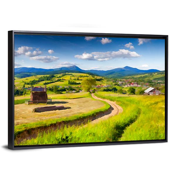 Summer Landscape In The Mountains Village Canvas Wall Art-3 Horizontal-Gallery Wrap-25" x 16"-Tiaracle