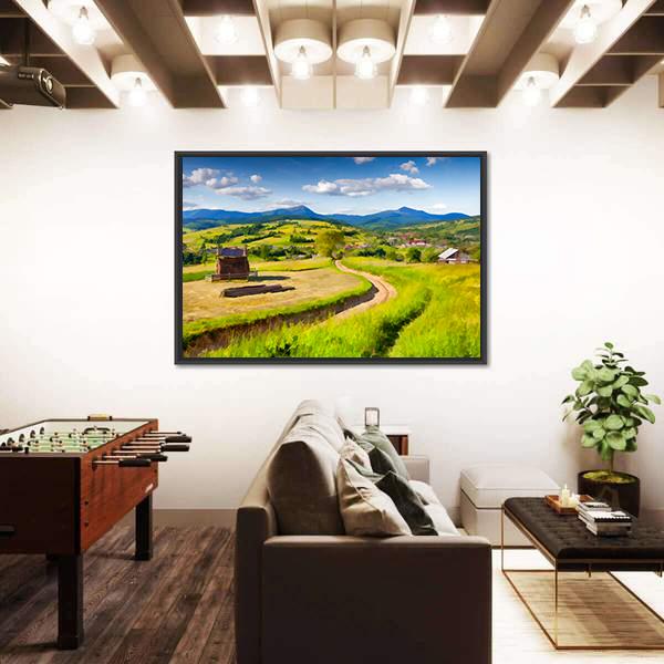 Summer Landscape In The Mountains Village Canvas Wall Art-3 Horizontal-Gallery Wrap-25" x 16"-Tiaracle