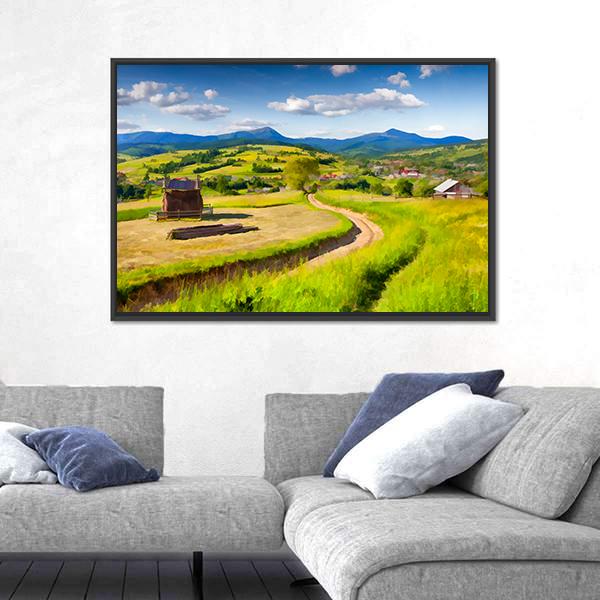 Summer Landscape In The Mountains Village Canvas Wall Art-3 Horizontal-Gallery Wrap-25" x 16"-Tiaracle