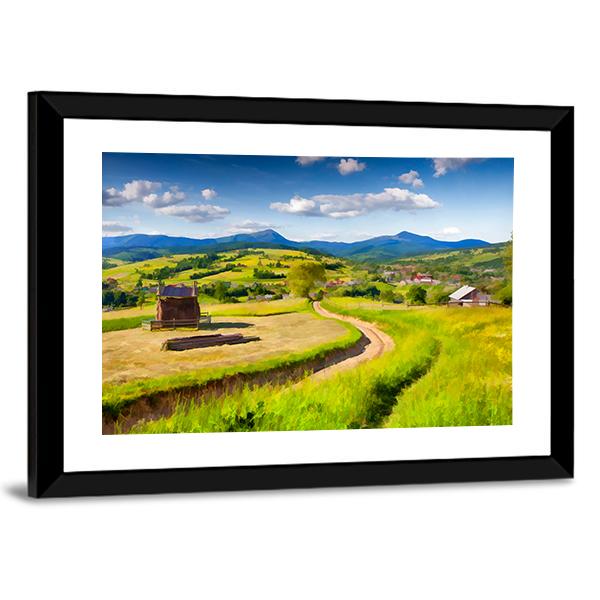 Summer Landscape In The Mountains Village Canvas Wall Art-3 Horizontal-Gallery Wrap-25" x 16"-Tiaracle