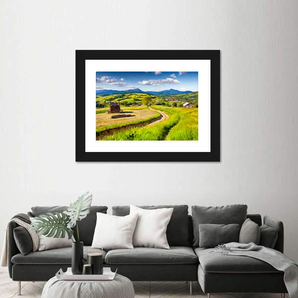 Summer Landscape In The Mountains Village Canvas Wall Art-3 Horizontal-Gallery Wrap-25" x 16"-Tiaracle