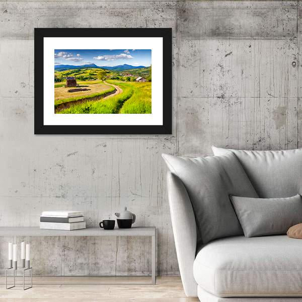 Summer Landscape In The Mountains Village Canvas Wall Art-3 Horizontal-Gallery Wrap-25" x 16"-Tiaracle