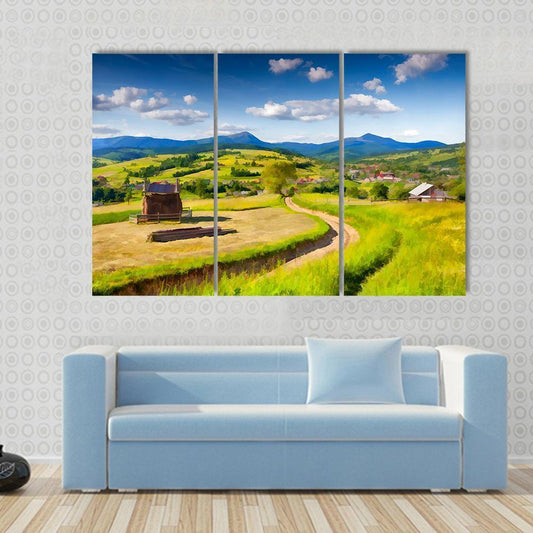 Summer Landscape In The Mountains Village Canvas Wall Art-3 Horizontal-Gallery Wrap-37" x 24"-Tiaracle