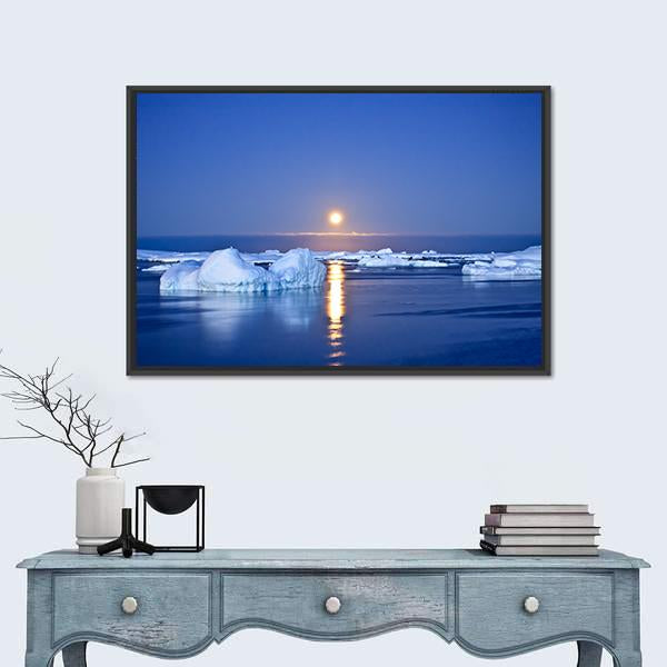 Summer Night In Antarctica Canvas Wall Art-1 Piece-Floating Frame-24" x 16"-Tiaracle