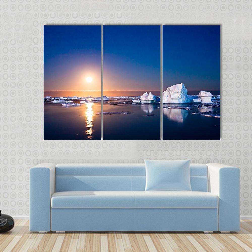 Summer Night In Antarctica Icebergs Floating In The Moonlight Canvas Wall Art-3 Horizontal-Gallery Wrap-37" x 24"-Tiaracle