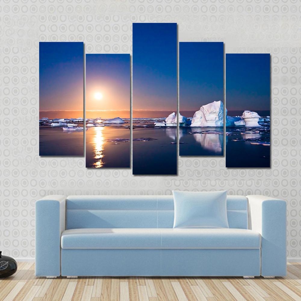 Summer Night In Antarctica Icebergs Floating In The Moonlight Canvas Wall Art-5 Pop-Gallery Wrap-47" x 32"-Tiaracle