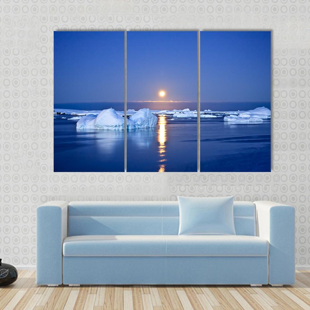 Summer Night In Antarctica Canvas Wall Art-3 Horizontal-Gallery Wrap-37" x 24"-Tiaracle