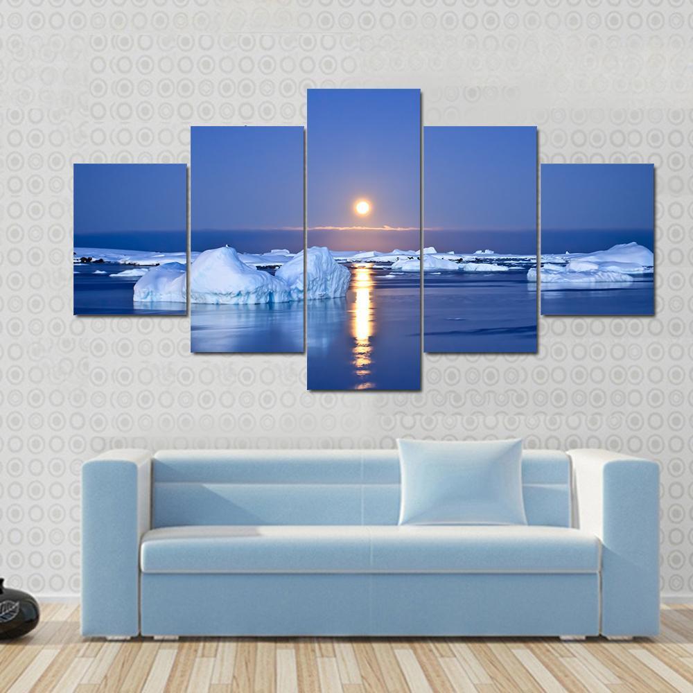 Summer Night In Antarctica Canvas Wall Art-5 Star-Gallery Wrap-62" x 32"-Tiaracle