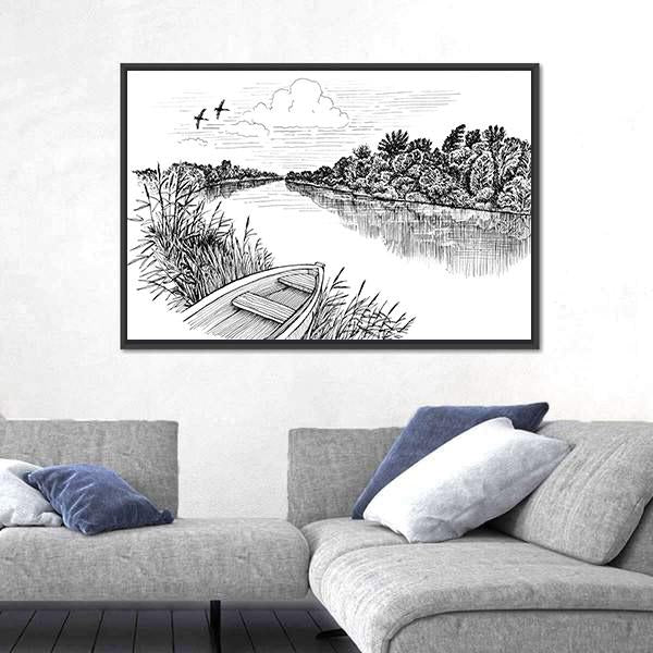 Summer River Bank Landscape Canvas Wall Art-3 Horizontal-Gallery Wrap-25" x 16"-Tiaracle