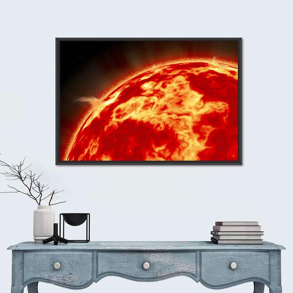 Sun With Solar Flares Canvas Wall Art-1 Piece-Floating Frame-24" x 16"-Tiaracle