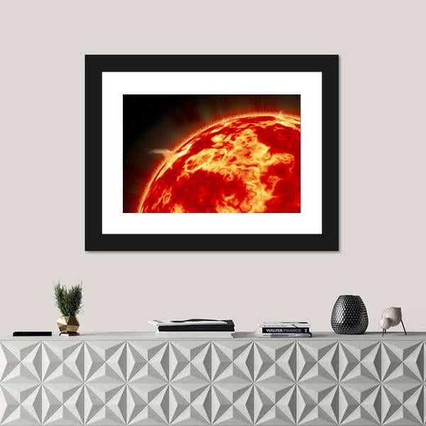 Sun With Solar Flares Canvas Wall Art-1 Piece-Framed Print-20" x 16"-Tiaracle