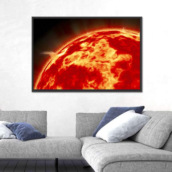 Sun With Solar Flares Canvas Wall Art-3 Horizontal-Gallery Wrap-25" x 16"-Tiaracle