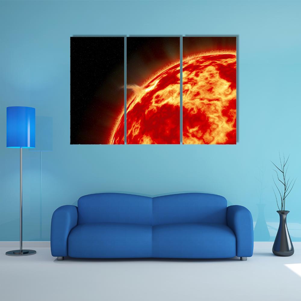 Sun With Solar Flares Canvas Wall Art-3 Horizontal-Gallery Wrap-37" x 24"-Tiaracle