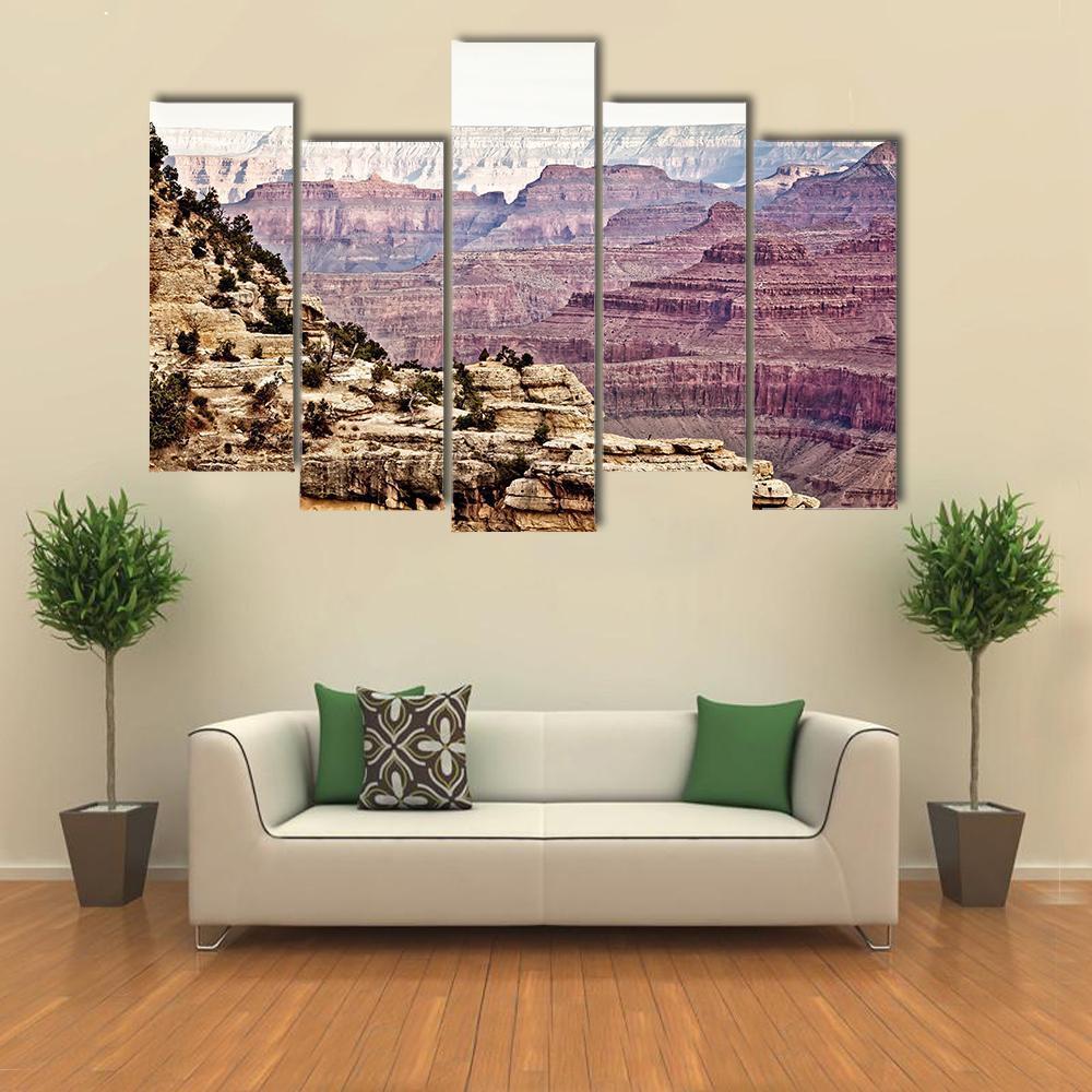 Sunny Day Grand Canyon Canvas Wall Art-5 Pop-Gallery Wrap-47" x 32"-Tiaracle