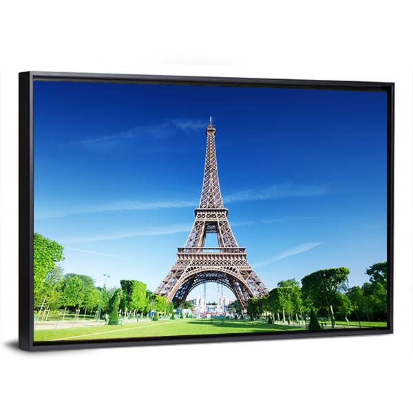 Sunny Morning And Eiffel Tower Paris France Canvas Wall Art-3 Horizontal-Gallery Wrap-25" x 16"-Tiaracle