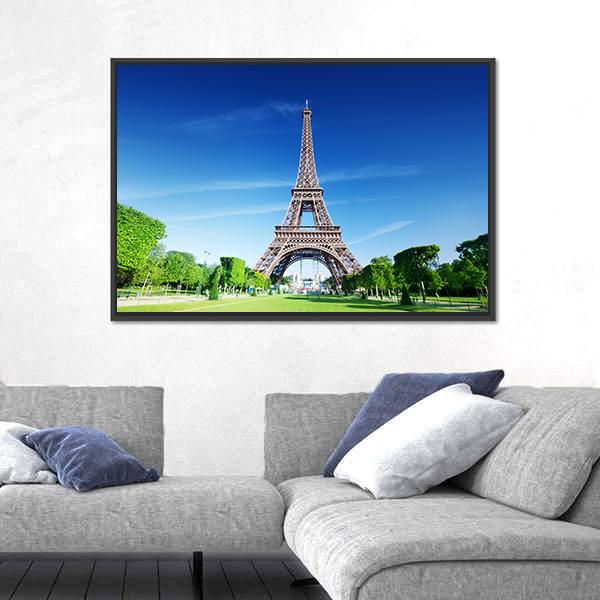 Sunny Morning And Eiffel Tower Paris France Canvas Wall Art-3 Horizontal-Gallery Wrap-25" x 16"-Tiaracle