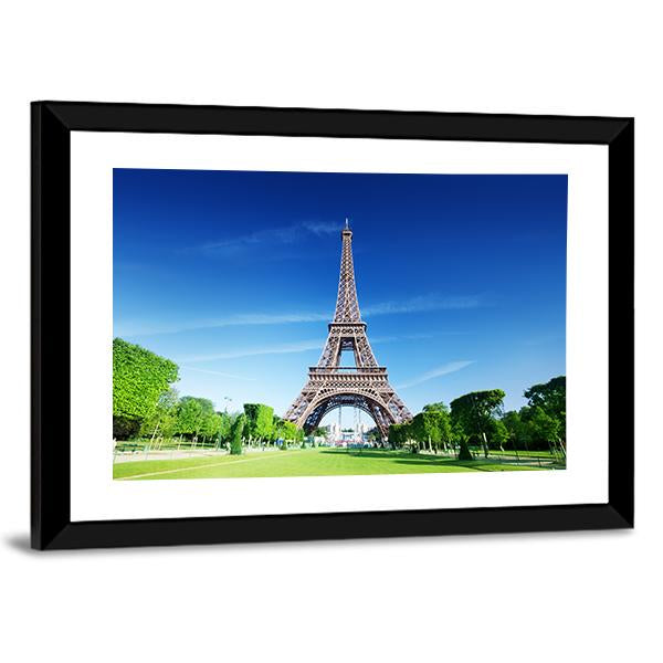 Sunny Morning And Eiffel Tower Paris France Canvas Wall Art-3 Horizontal-Gallery Wrap-25" x 16"-Tiaracle