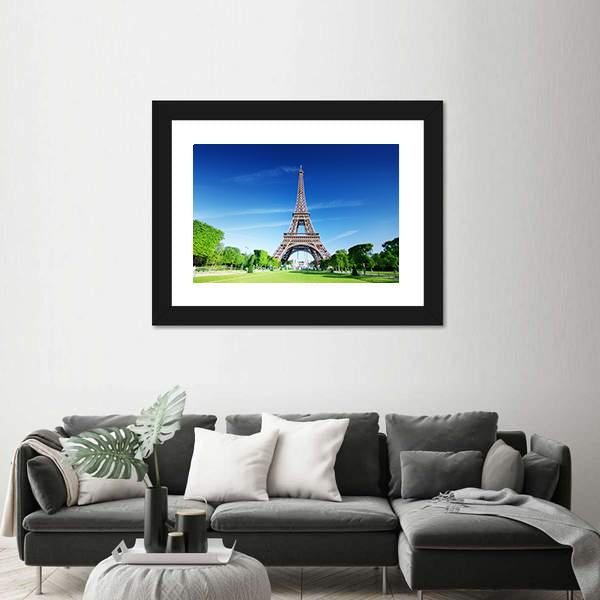 Sunny Morning And Eiffel Tower Paris France Canvas Wall Art-3 Horizontal-Gallery Wrap-25" x 16"-Tiaracle