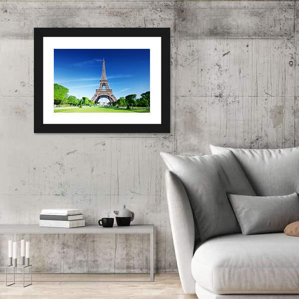 Sunny Morning And Eiffel Tower Paris France Canvas Wall Art-3 Horizontal-Gallery Wrap-25" x 16"-Tiaracle