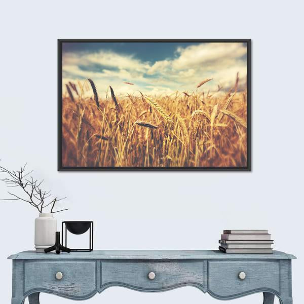 Sunny Wheat Field Canvas Wall Art-1 Piece-Floating Frame-24" x 16"-Tiaracle