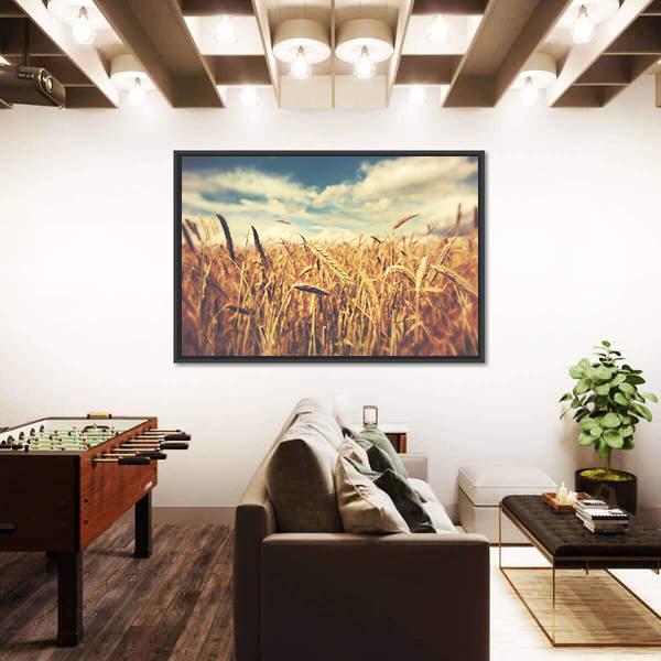 Sunny Wheat Field Canvas Wall Art-3 Horizontal-Gallery Wrap-25" x 16"-Tiaracle