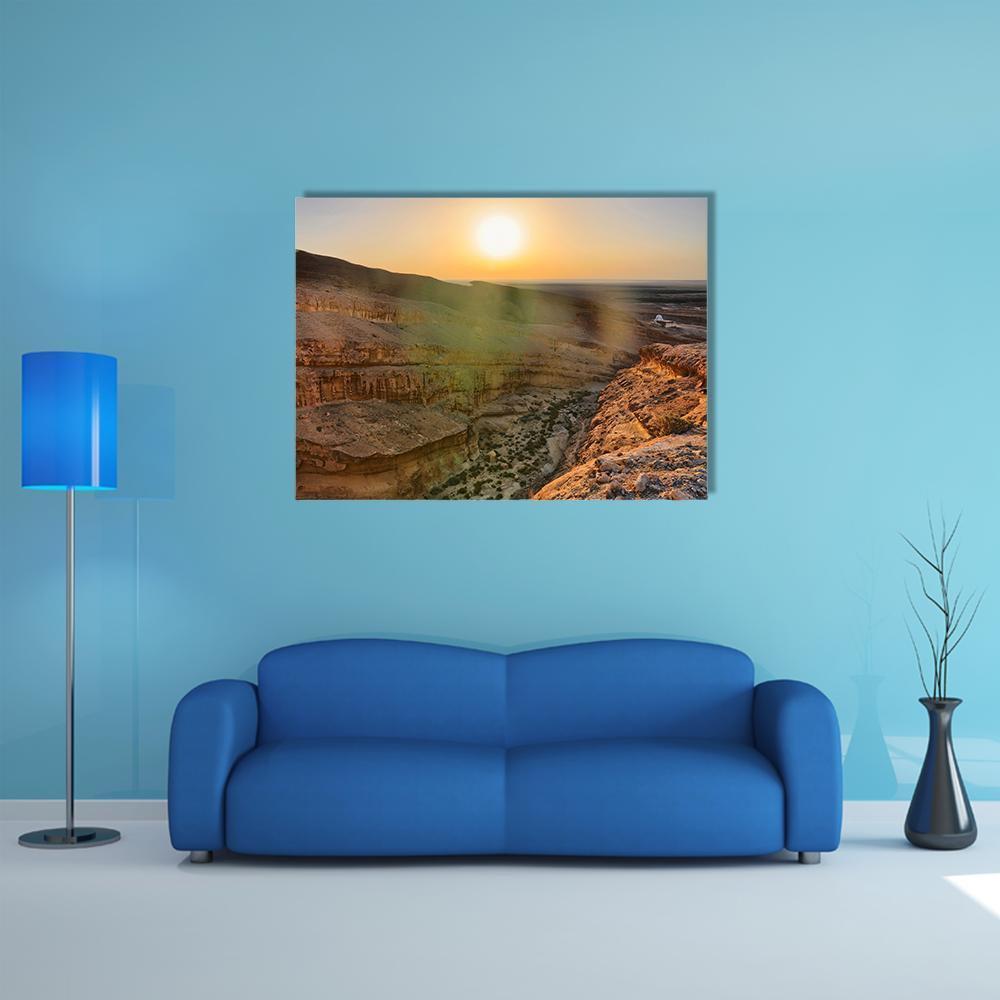 Sunrise Above Tamerza Canyon Canvas Wall Art-1 Piece-Gallery Wrap-48" x 32"-Tiaracle