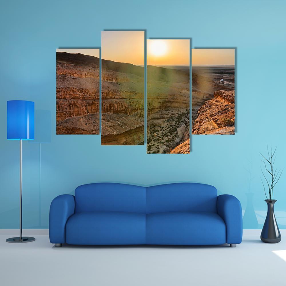 Sunrise Above Tamerza Canyon Canvas Wall Art-4 Pop-Gallery Wrap-50" x 32"-Tiaracle