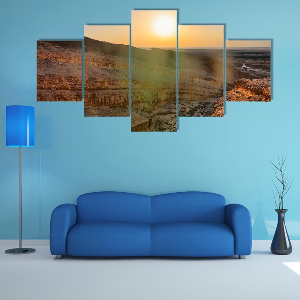 Sunrise Above Tamerza Canyon Canvas Wall Art-5 Star-Gallery Wrap-62" x 32"-Tiaracle