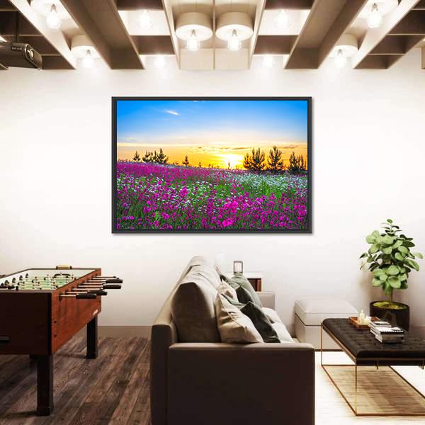 Sunrise And Flowers Scenery Canvas Wall Art-3 Horizontal-Gallery Wrap-25" x 16"-Tiaracle