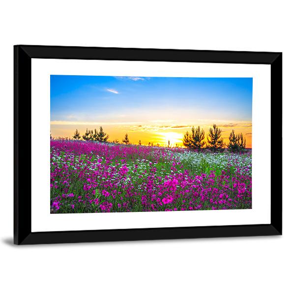 Sunrise And Flowers Scenery Canvas Wall Art-3 Horizontal-Gallery Wrap-25" x 16"-Tiaracle