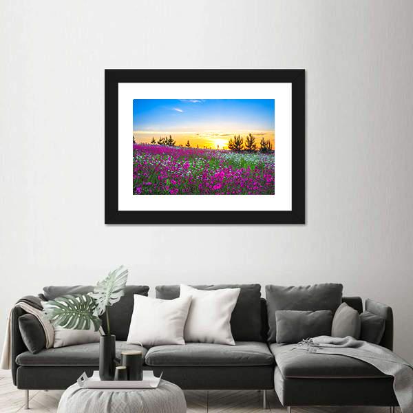 Sunrise And Flowers Scenery Canvas Wall Art-3 Horizontal-Gallery Wrap-25" x 16"-Tiaracle