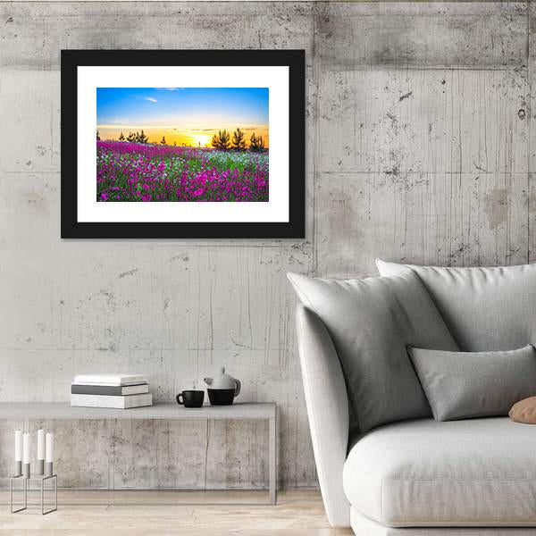 Sunrise And Flowers Scenery Canvas Wall Art-3 Horizontal-Gallery Wrap-25" x 16"-Tiaracle