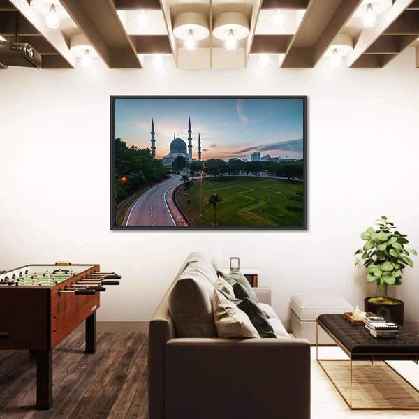 Sunrise At Blue Mosque Shah Alam Malaysia Canvas Wall Art-3 Horizontal-Gallery Wrap-25" x 16"-Tiaracle