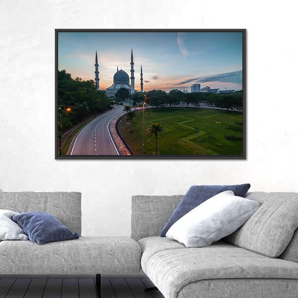 Sunrise At Blue Mosque Shah Alam Malaysia Canvas Wall Art-3 Horizontal-Gallery Wrap-25" x 16"-Tiaracle