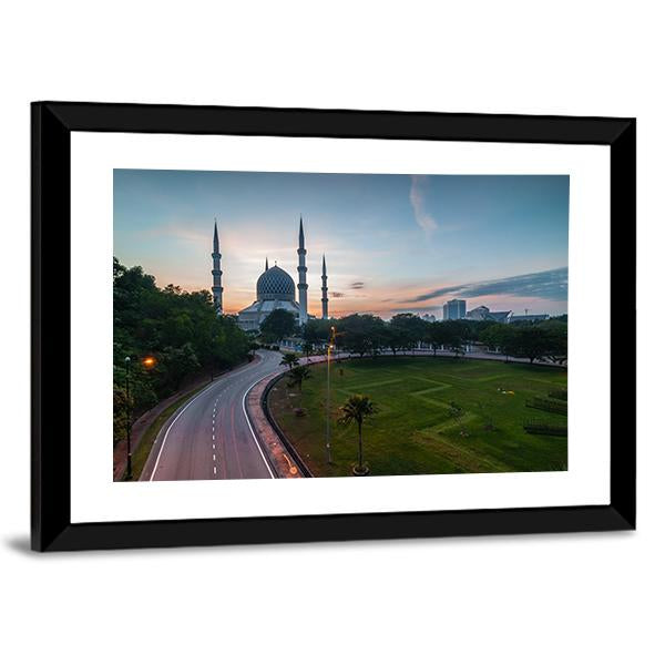 Sunrise At Blue Mosque Shah Alam Malaysia Canvas Wall Art-3 Horizontal-Gallery Wrap-25" x 16"-Tiaracle