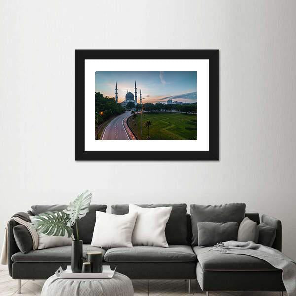 Sunrise At Blue Mosque Shah Alam Malaysia Canvas Wall Art-3 Horizontal-Gallery Wrap-25" x 16"-Tiaracle