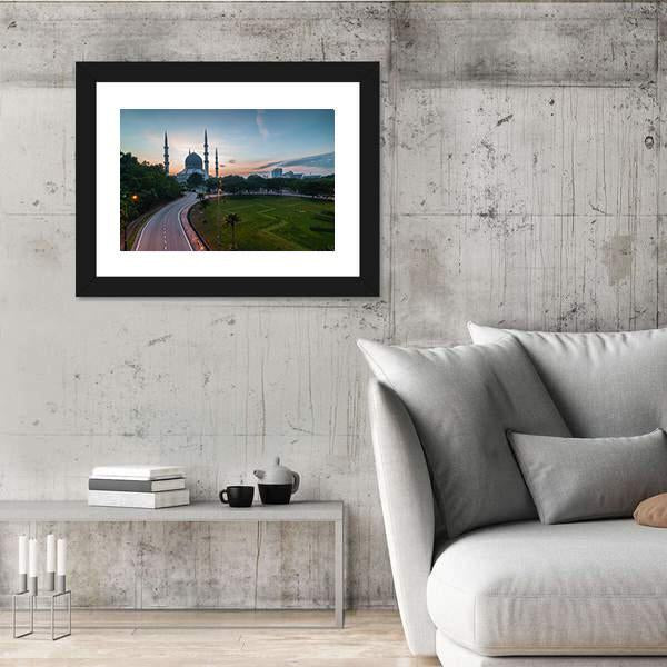 Sunrise At Blue Mosque Shah Alam Malaysia Canvas Wall Art-3 Horizontal-Gallery Wrap-25" x 16"-Tiaracle