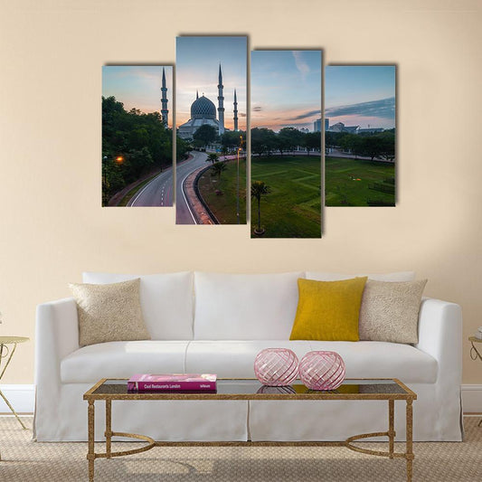 Sunrise At Blue Mosque Shah Alam Malaysia Canvas Wall Art-4 Pop-Gallery Wrap-50" x 32"-Tiaracle