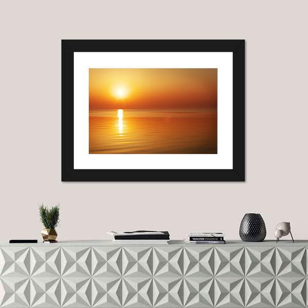 Sunrise In The Sea Canvas Wall Art-1 Piece-Framed Print-20" x 16"-Tiaracle
