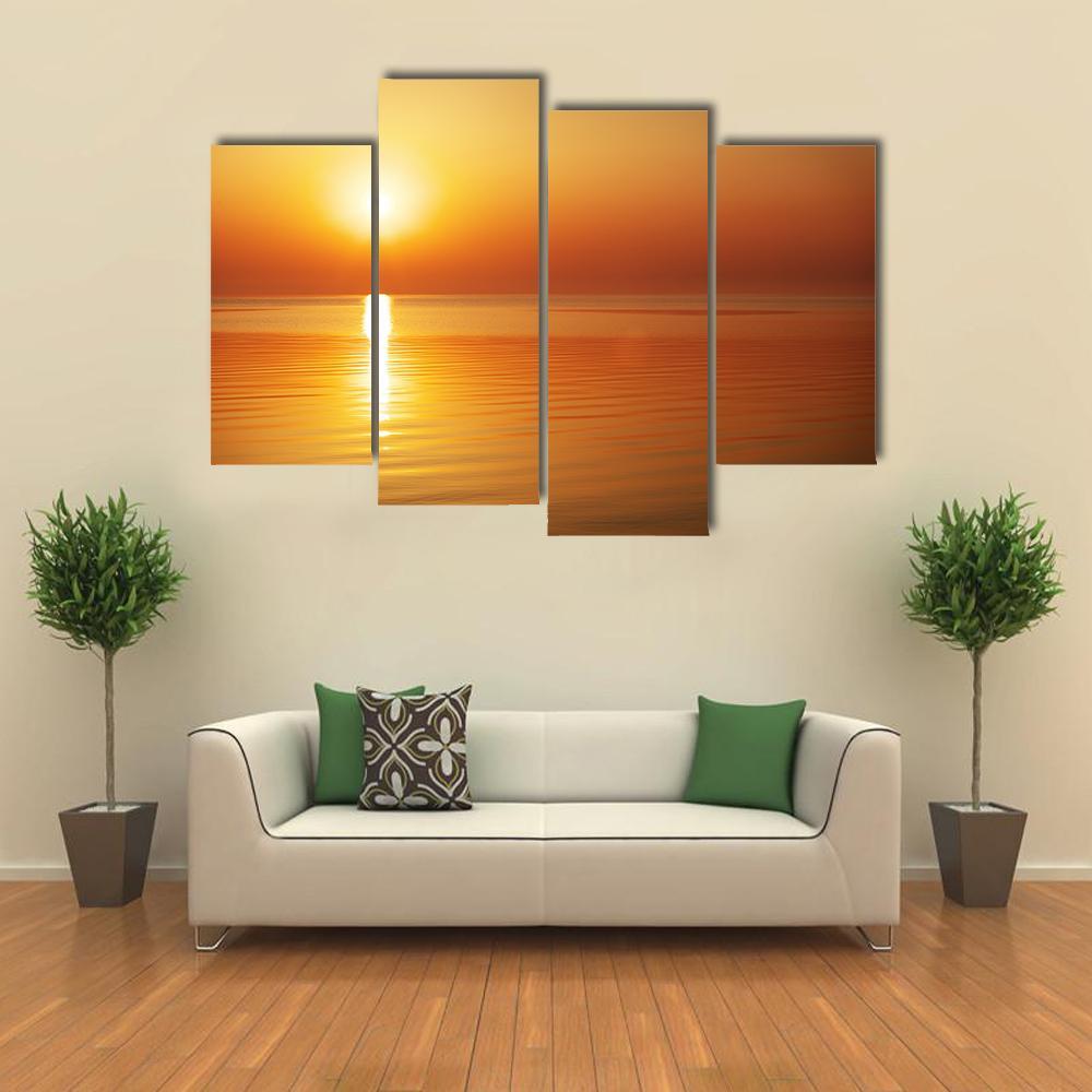Sunrise In The Sea Canvas Wall Art-4 Pop-Gallery Wrap-50" x 32"-Tiaracle