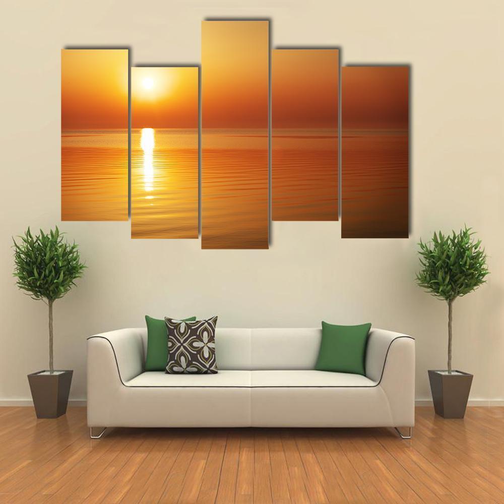Sunrise In The Sea Canvas Wall Art-5 Pop-Gallery Wrap-47" x 32"-Tiaracle