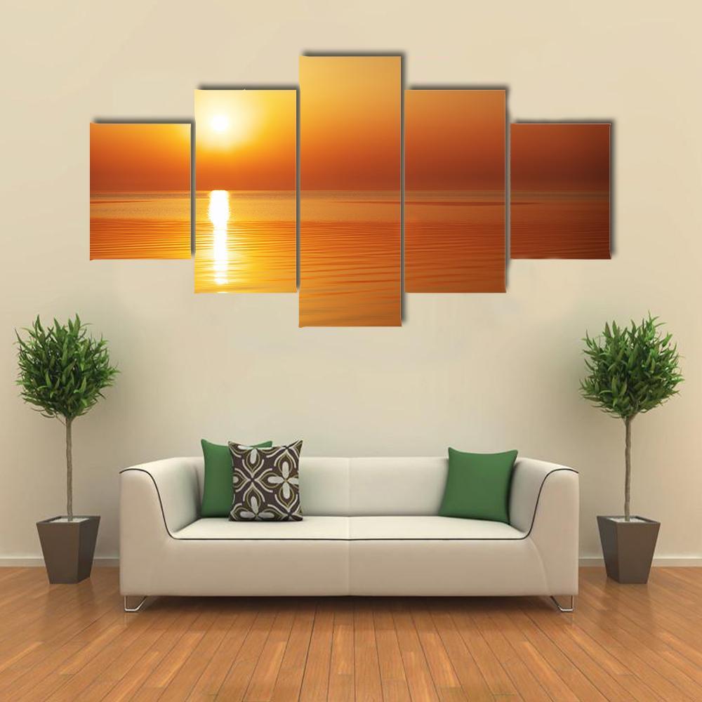 Sunrise In The Sea Canvas Wall Art-5 Star-Gallery Wrap-62" x 32"-Tiaracle