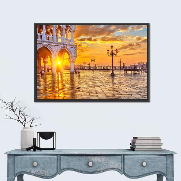 Sunrise In Venice Canvas Wall Art-1 Piece-Floating Frame-24" x 16"-Tiaracle